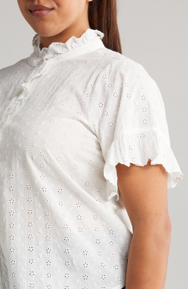 Wit & Wisdom Embroidered Eyelet Short Sleeve Button-Up Shirt, Alternate, color,