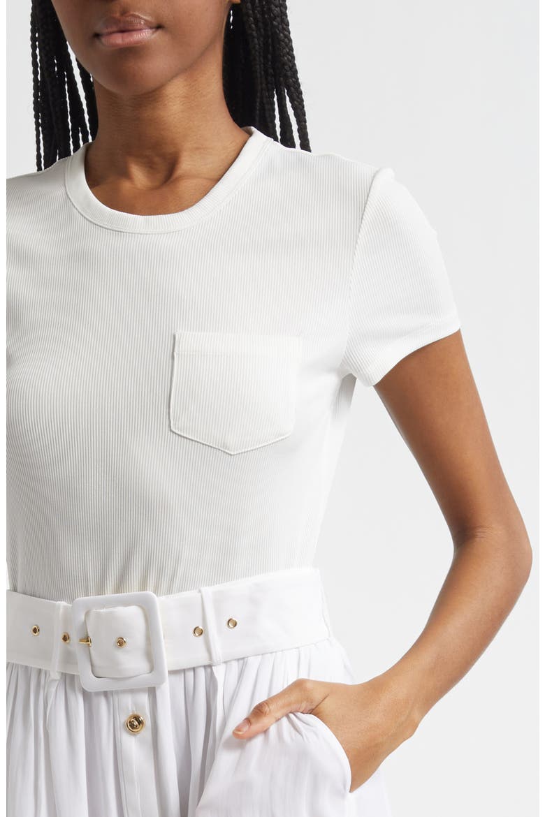Sylvie Mixed Media Cotton Blend Dress, Alternate, color, IVORY