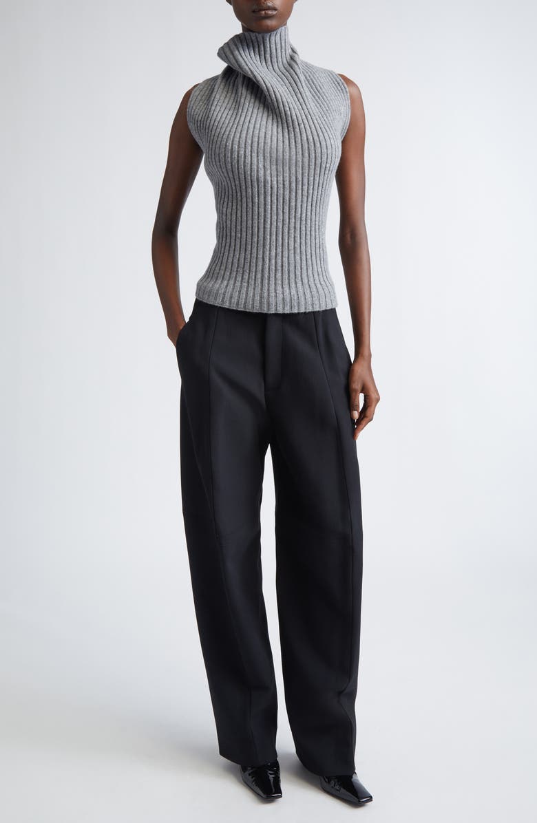 Victoria Beckham Draped Sleeveless Lambswool Blend Sweater, Alternate, color, Grey Melange