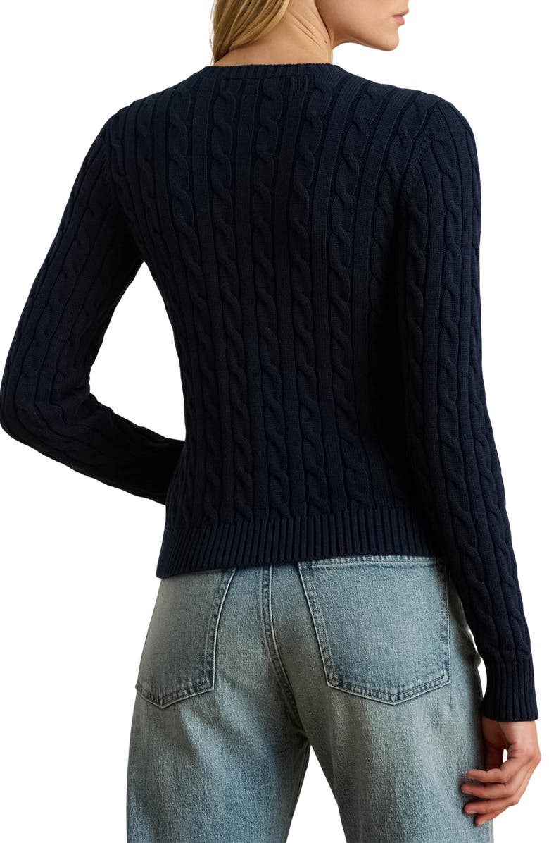 Lauren Ralph Lauren Crest Embroidered Cable Cotton Cardigan, Alternate, color, 