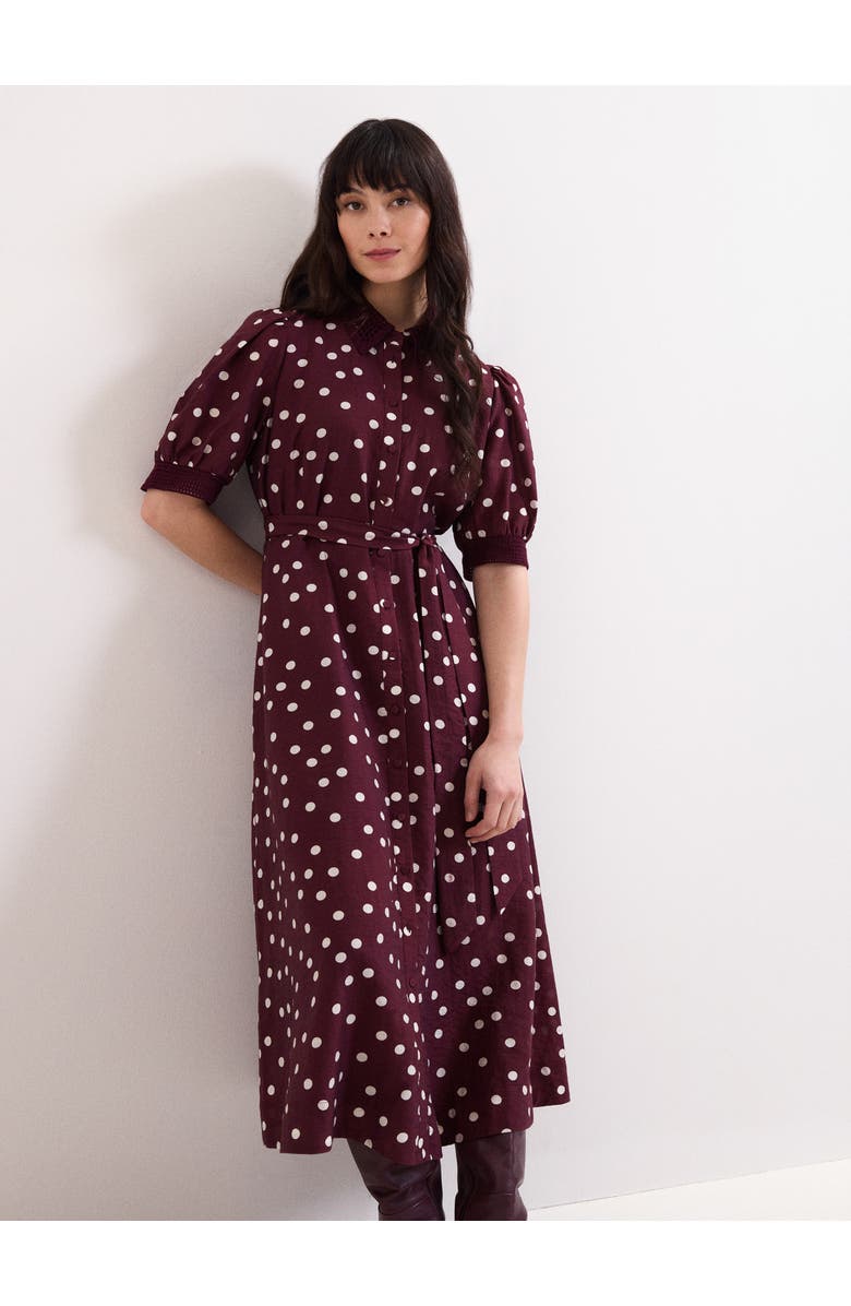 Phase Eight Delphine Printed Puff Sleeve Midi Dress, Alternate, color, Burgundy