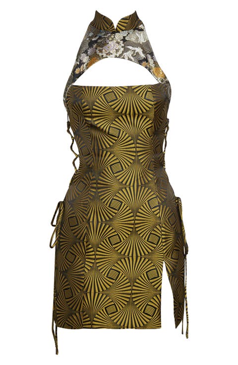 Lace-up Brocade Cutout Minidress