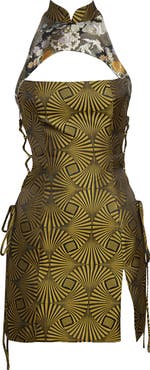 KIM SHUI Lace-up Brocade Cutout Minidress