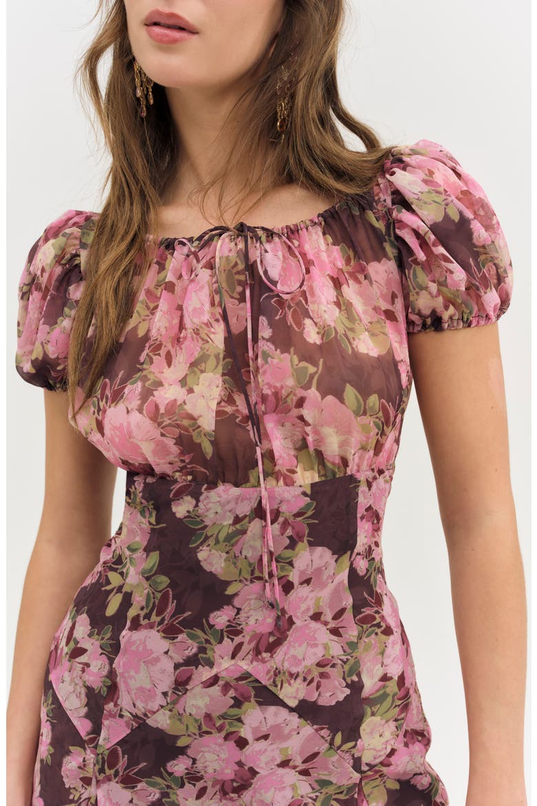 Adeline Floral Midi Dress, Alternate, color, BROWN