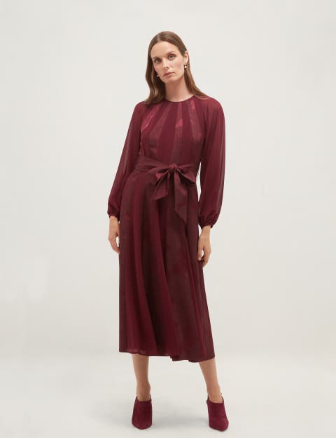 Loren Jacquard Long Sleeve Midi Dress
