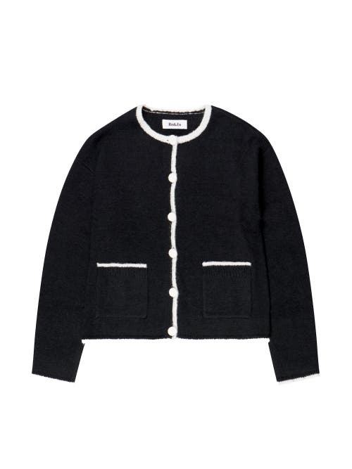 Ro&zo Long Sleeve Crew Neck Contrast Cardigan In Black