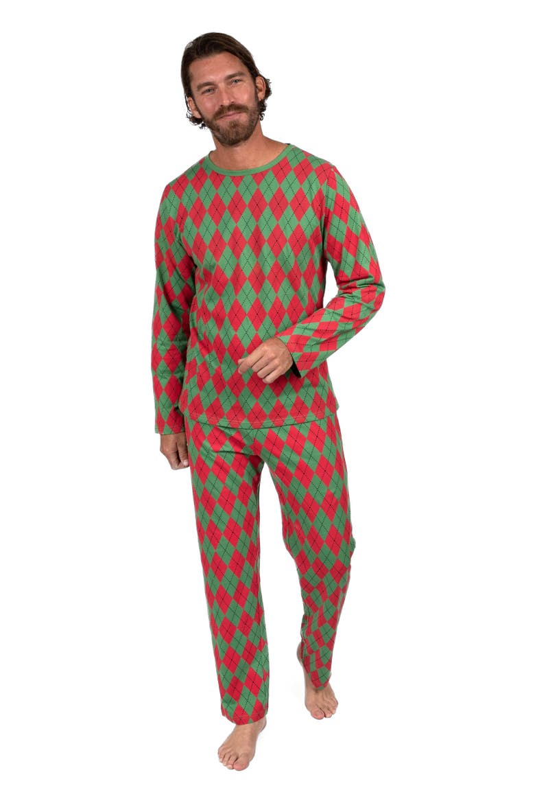 Men's Loose Fit Cotton Matching Family Holiday Pajamas, Classic & Geometric Patterns, Main, color, Argyle Red & Green