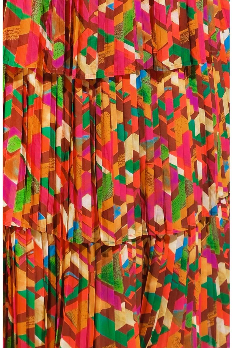 Print Pleated Tiered Maxi Dress, Alternate, color, ORANGE GREEN