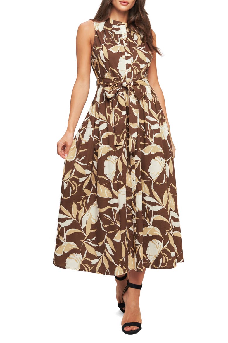 Sleeveless Cotton Poplin Shirtdress, Main, color, BROWN