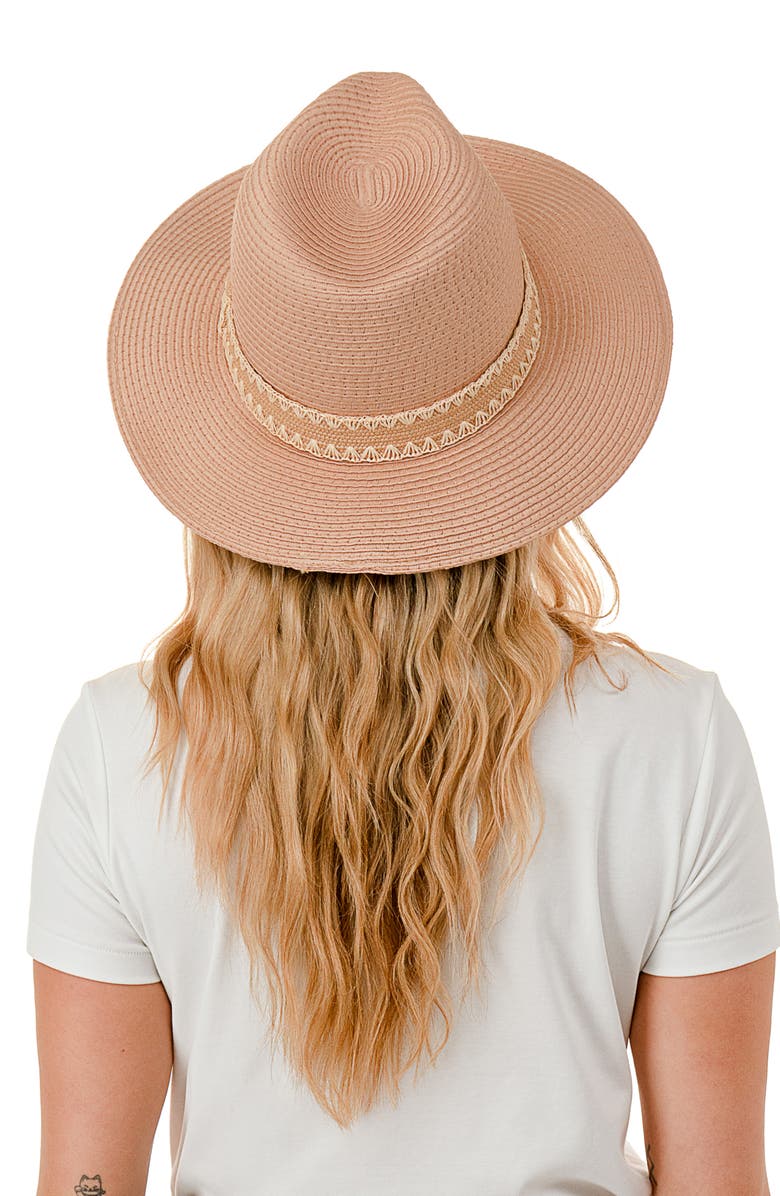 Nicole Miller Stitch Band Straw Panama Hat, Alternate, color, Natural