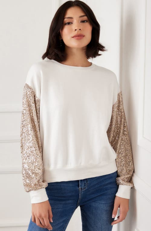 Karen Kane Sequin Sleeve Sweatshirt In Neutral