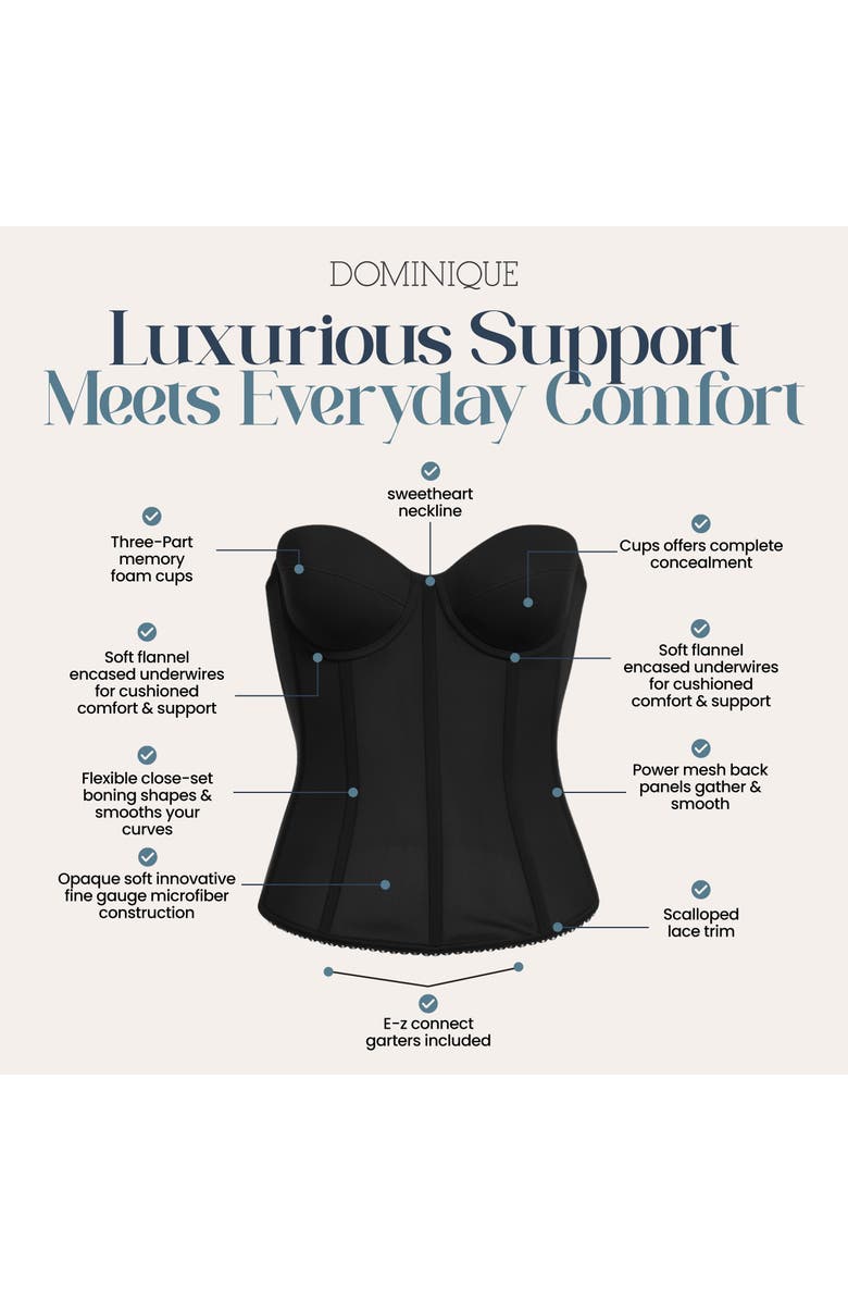 Dominique Intimates Brianna Low back Convertible Strapless Corset Bra, Alternate, color, Black