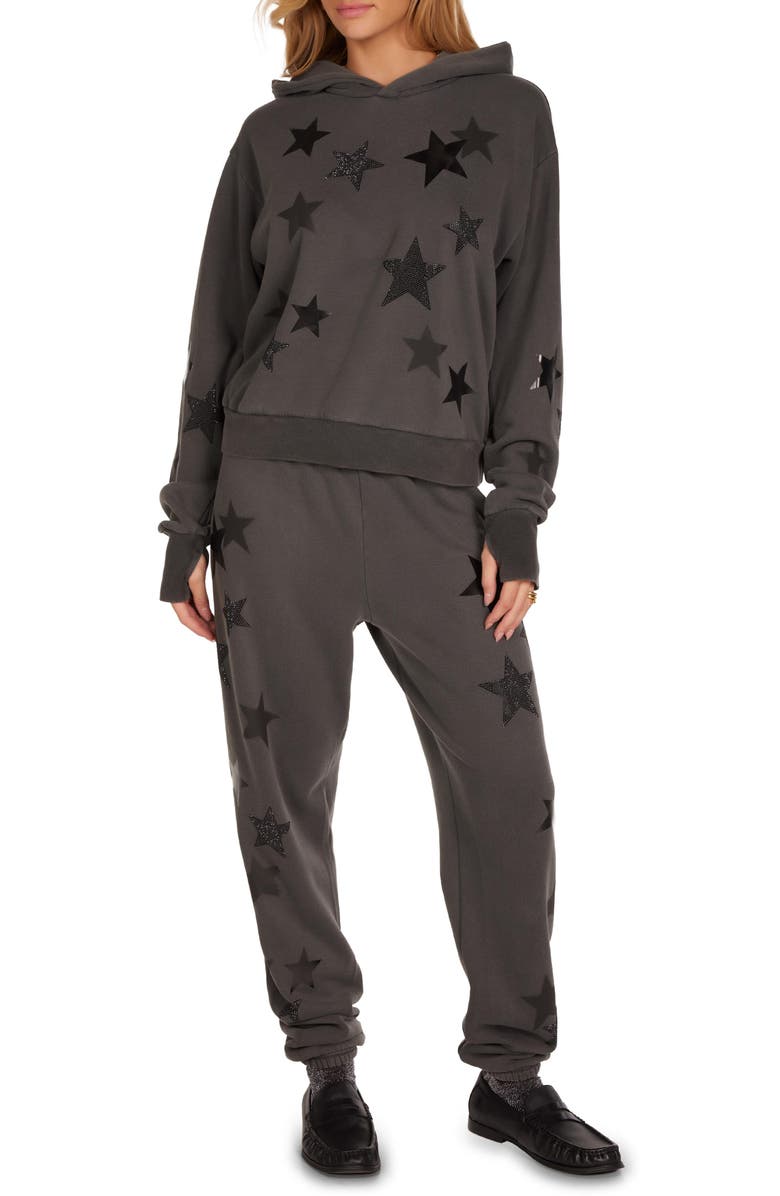 Lauren Moshi Lainey Black Crystal Multi Stars Hoodie, Alternate, color, Pigment Black