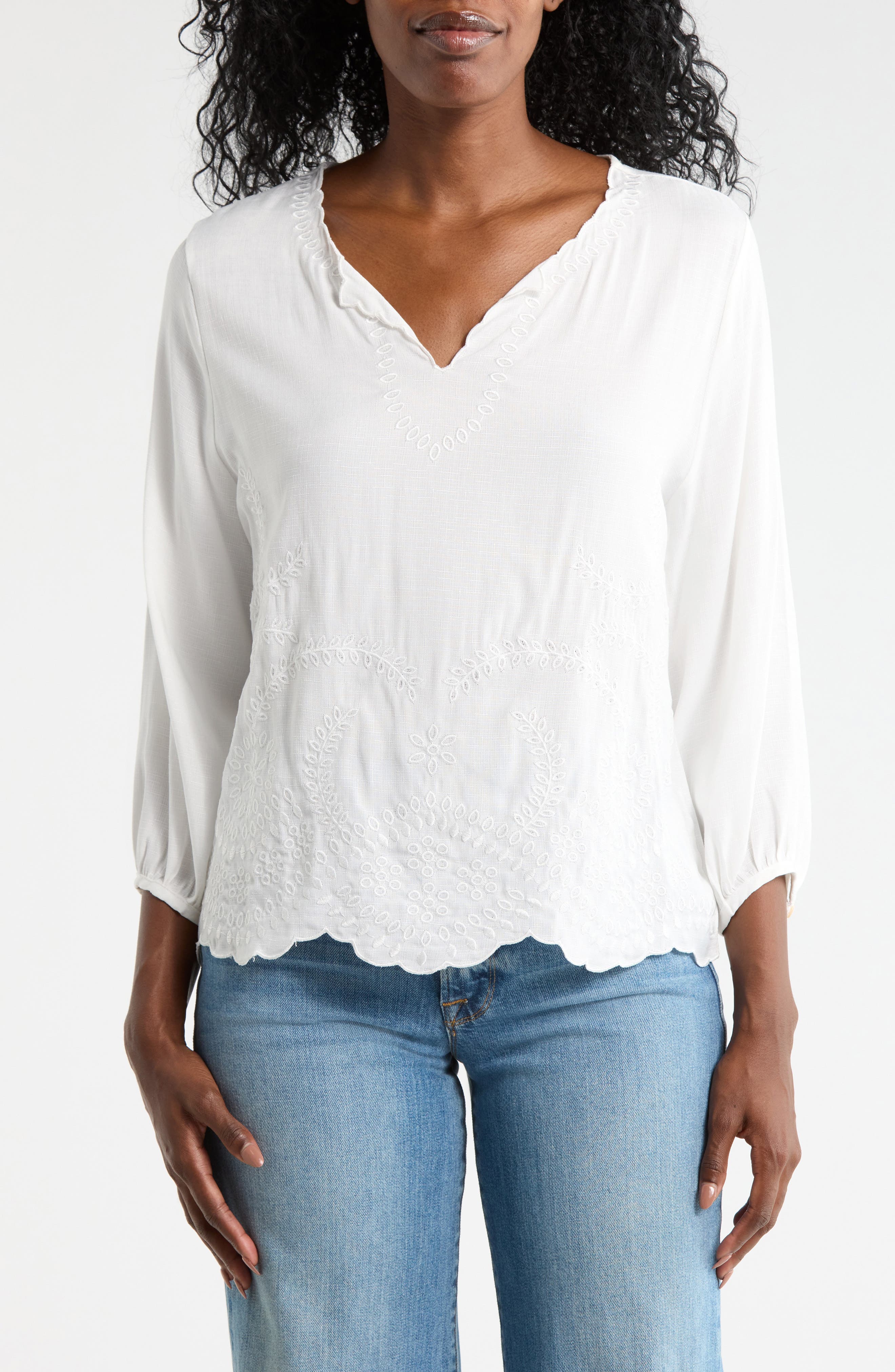 Forgotten Grace Embroidered Split Neck Top