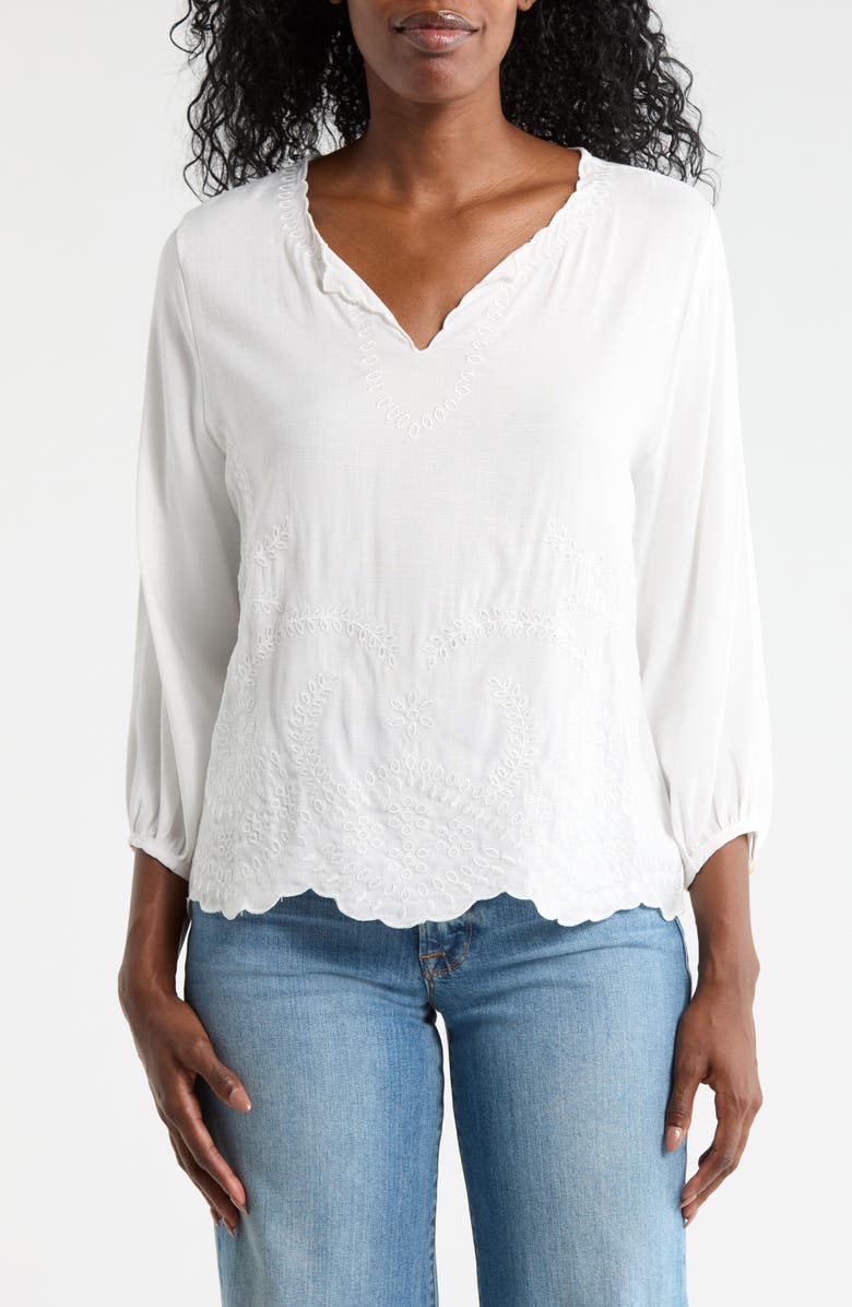 Forgotten Grace Embroidered Split Neck Top, Main, color, White