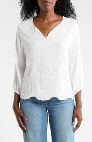 Forgotten Grace Embroidered Split Neck Top