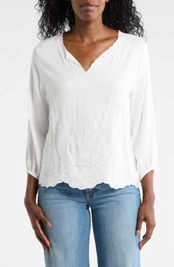 Forgotten Grace Embroidered Split Neck Top