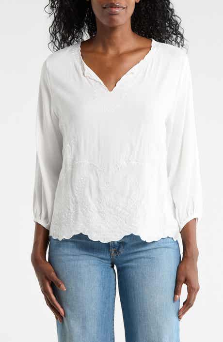 Forgotten Grace Embroidered Split Neck Top