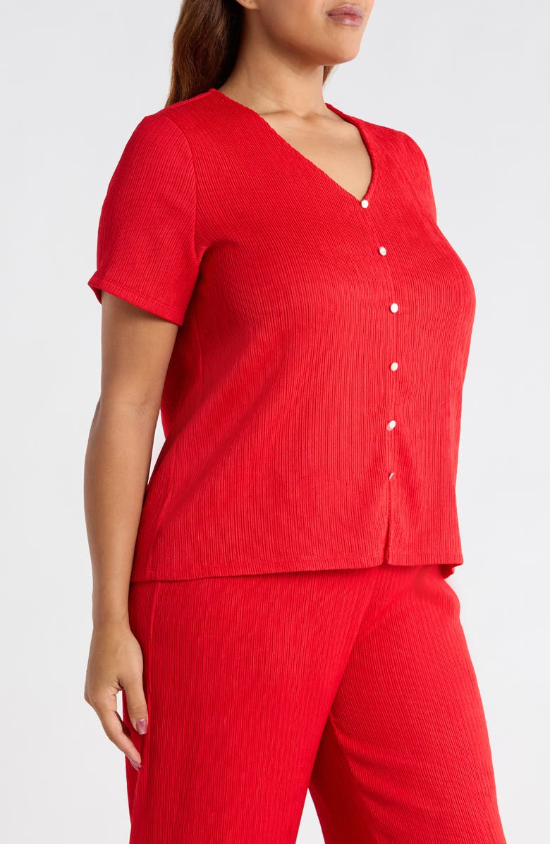 Anne Klein Short Sleeve Knit Button-Up Shirt, Alternate, color, Begonia Red