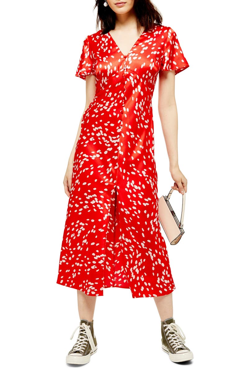 Topshop Polka Dot Midi Dress, Main, color, 