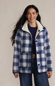 Lands' End High Pile Fleece Reversible Mixed Media Long Jacket