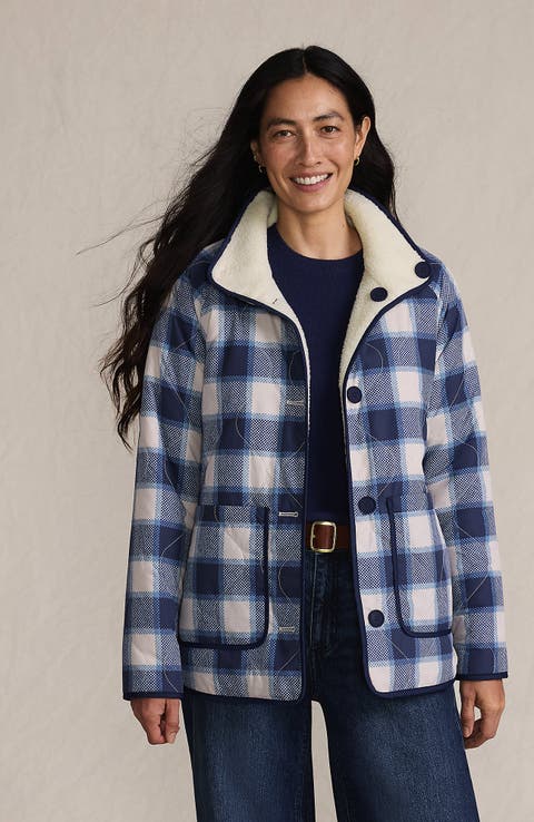 Lands' End High Pile Fleece Reversible Mixed Media Long Jacket