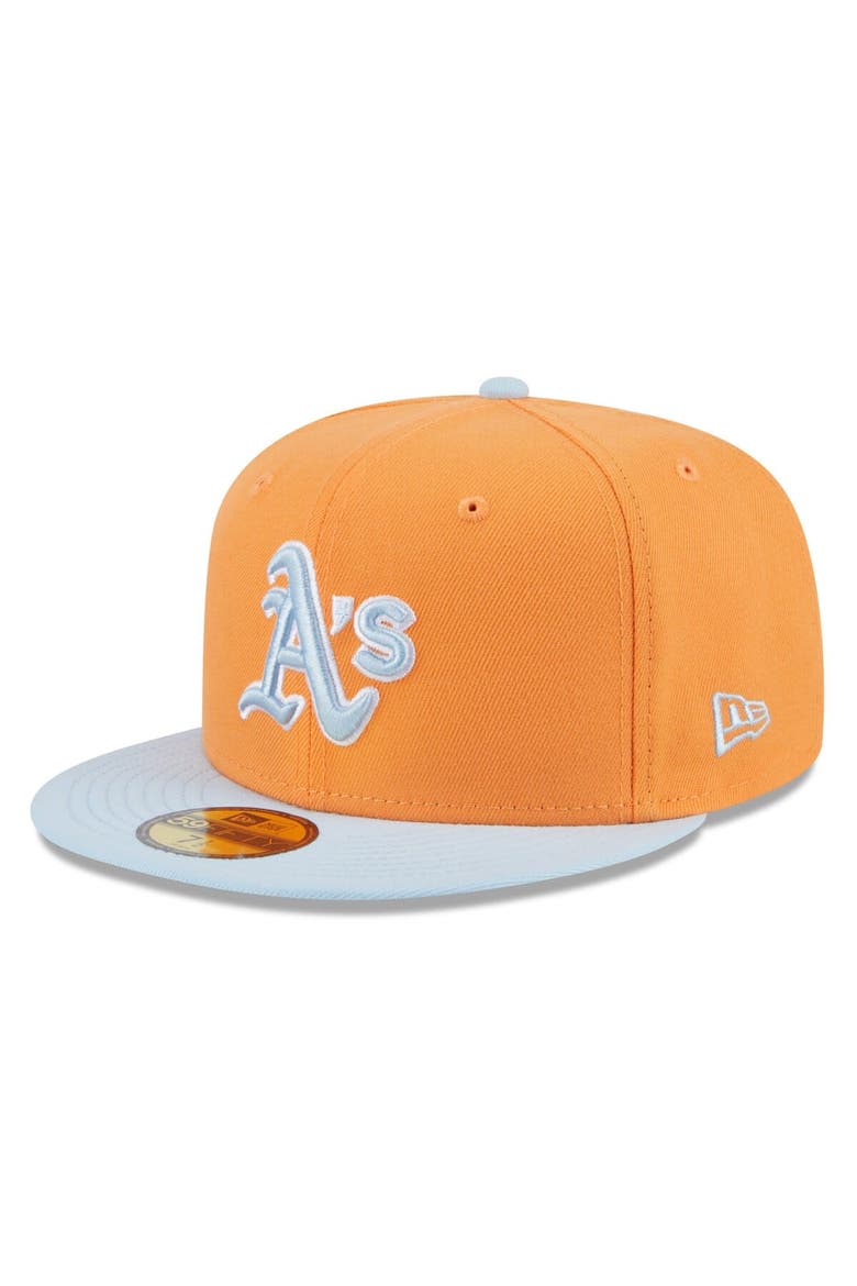 Men's New Era Orange/Light Blue Oakland Athletics Spring Color Basic Two-Tone 59FIFTY Fitted Hat, Main, color, Orange