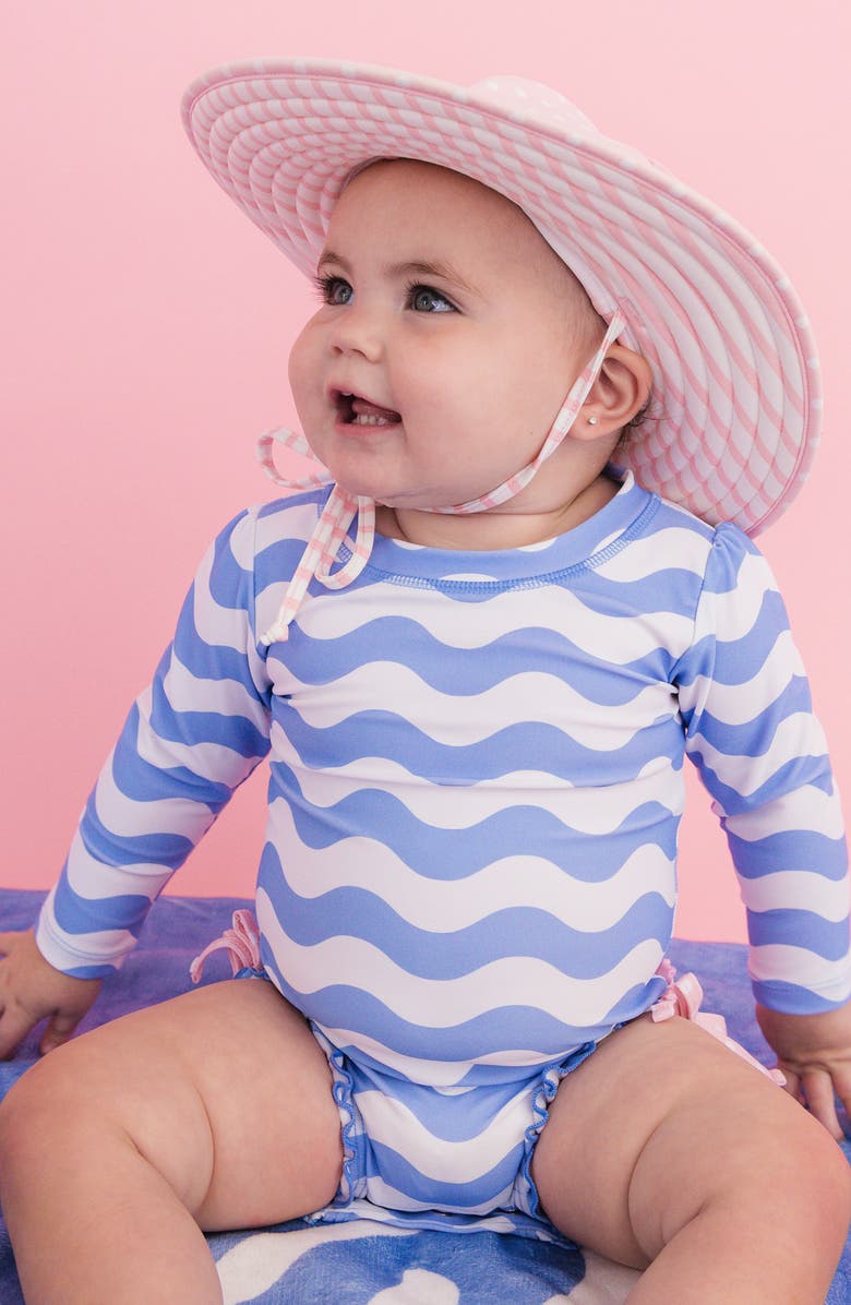 RuffleButts Kids' Periwinkle Long Sleeve One-Piece Rashguard Swimsuit, Alternate, color, Blue