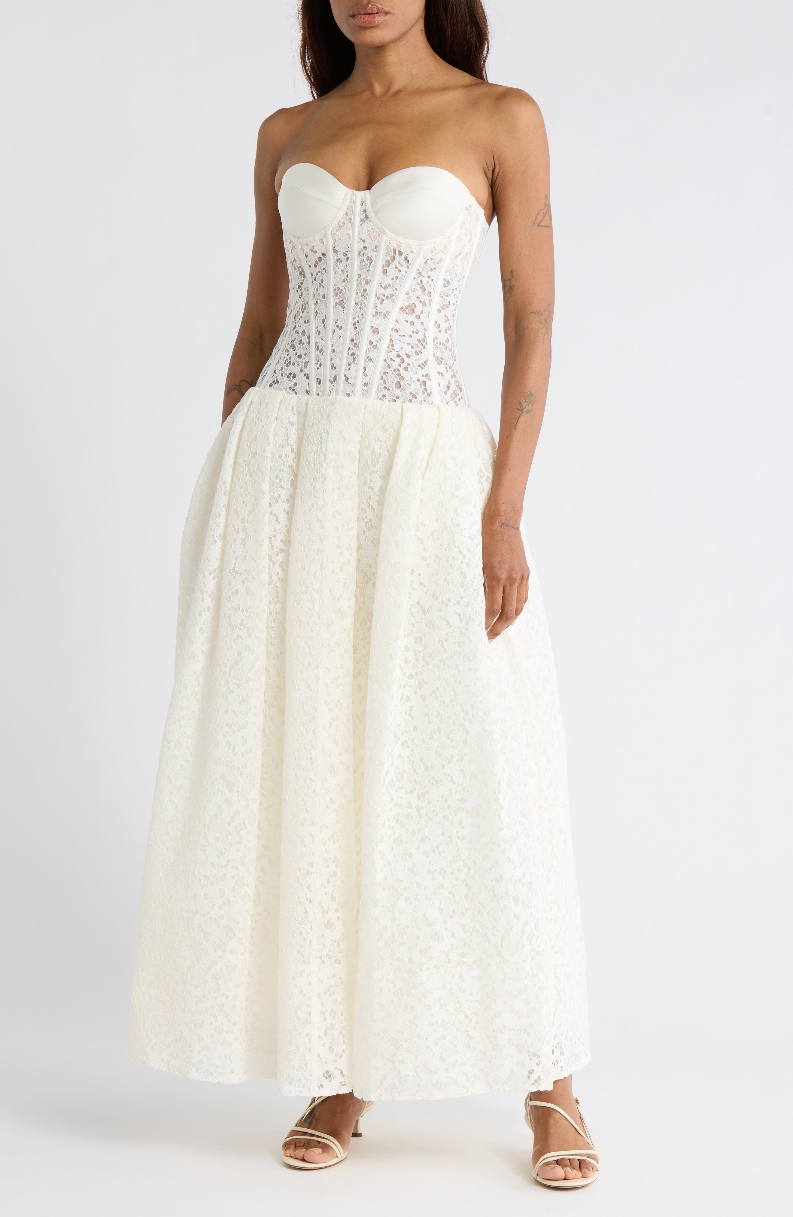 Simkhai Evangeline Strapless Bustier Lace Dress