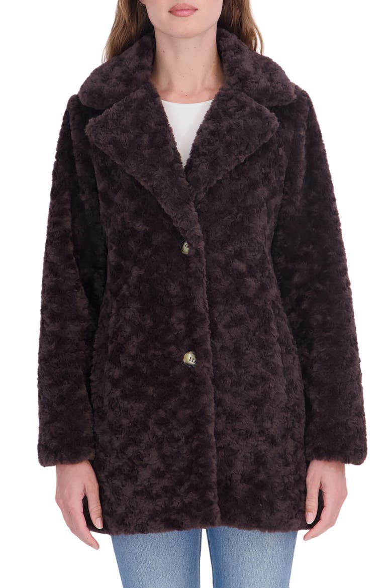 Crushed Faux Fur Jacket, Main, color, BROWN