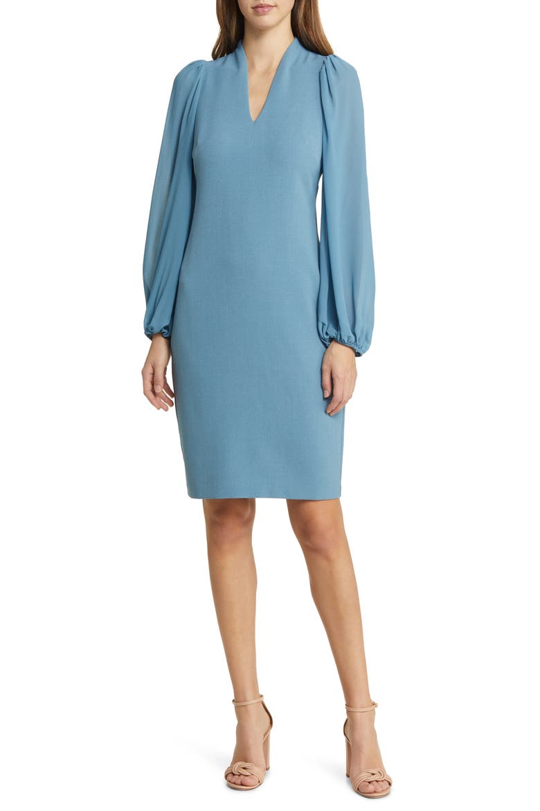 Vince Camuto Chiffon Long Sleeve Crepe Dress (Women)