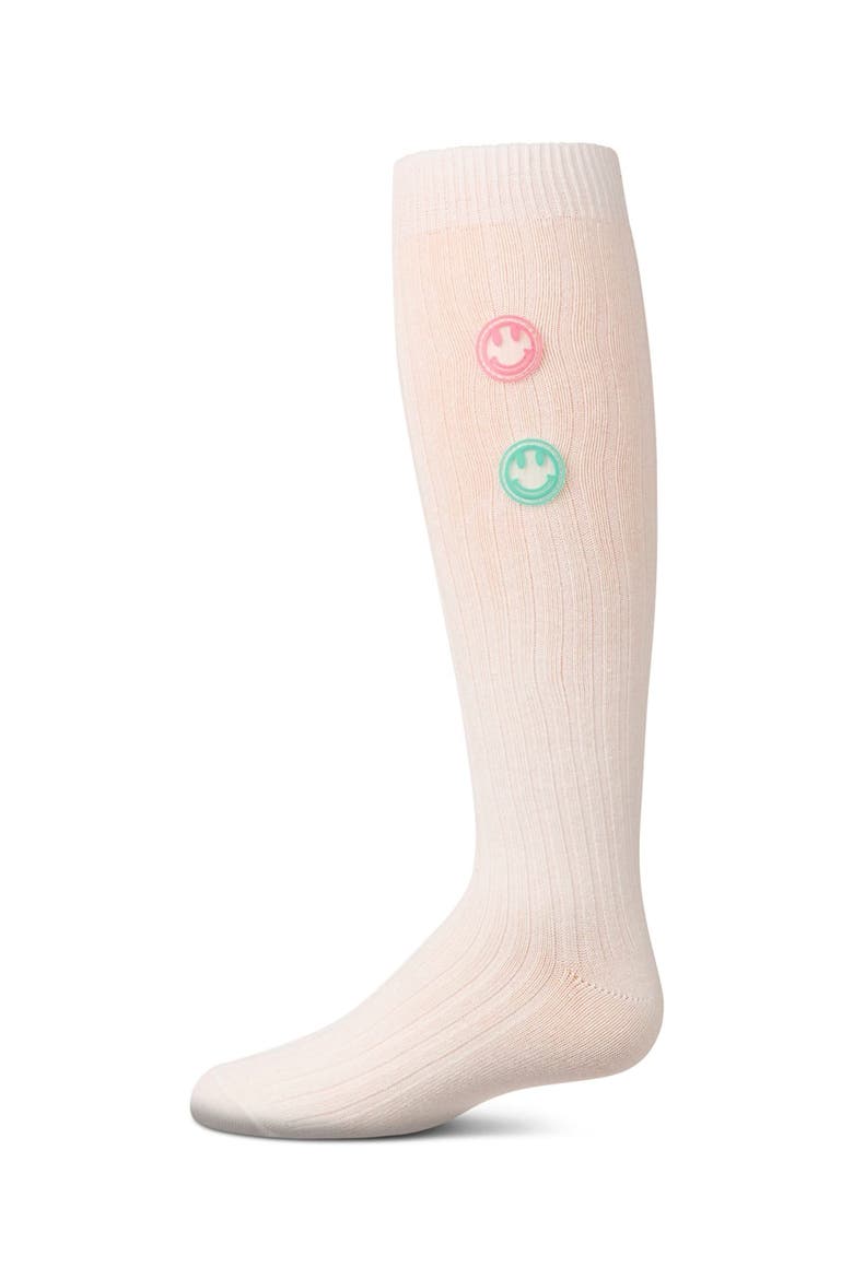 Rubber Smiley Face Rich Knee Sock, Main, color, Winter White