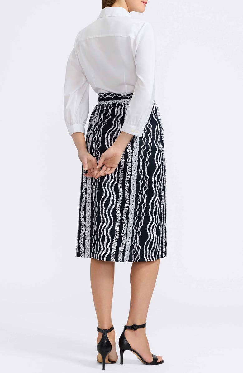 Foxcroft Esther Belted Braid Print Shirtdress, Alternate, color, White/ Black
