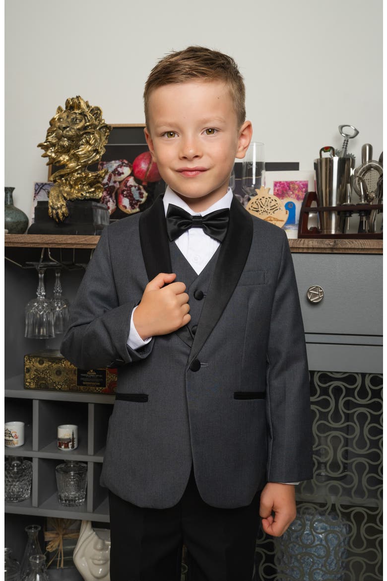 Kids' Love & Angels 5-Piece Slim Fit Tuxedo, Alternate, color, Charcoal