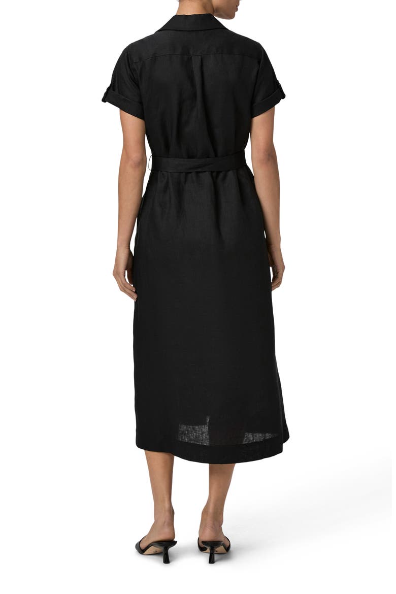 Lexina Tie Waist Linen Midi Dress, Alternate, color, BLACK