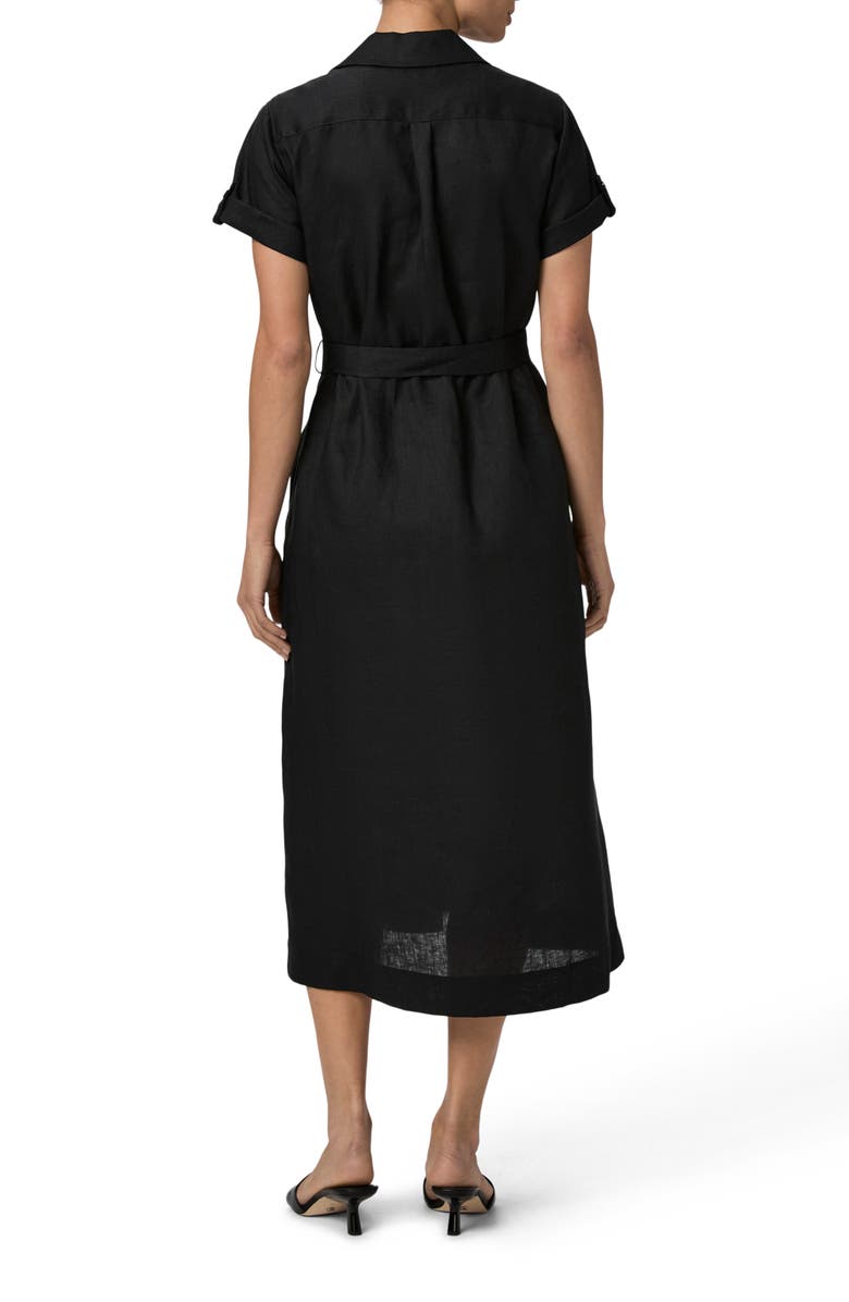 PAIGE Lexina Tie Waist Linen Midi Dress, Alternate, color, Black
