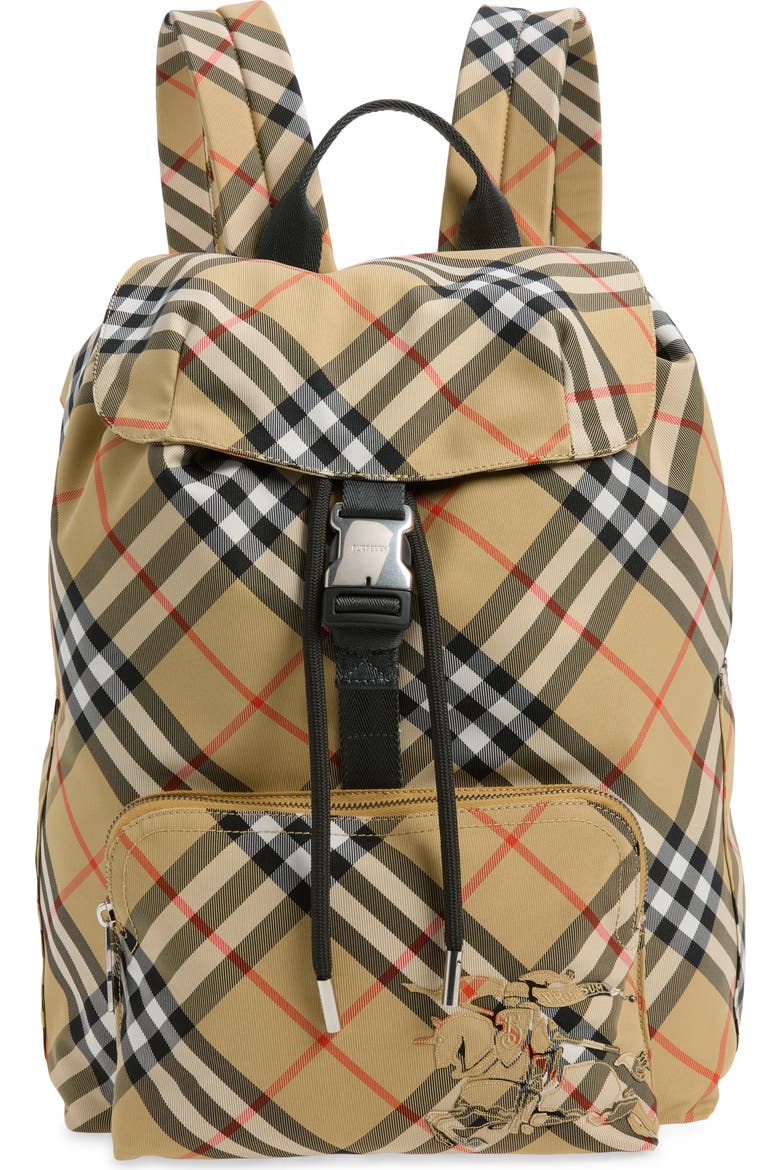 burberry ekd london check and leather backpack Baby Logo Changing in Black (40cm) cut zip pulls secure the pockets. Burberry Check backpack - Beige