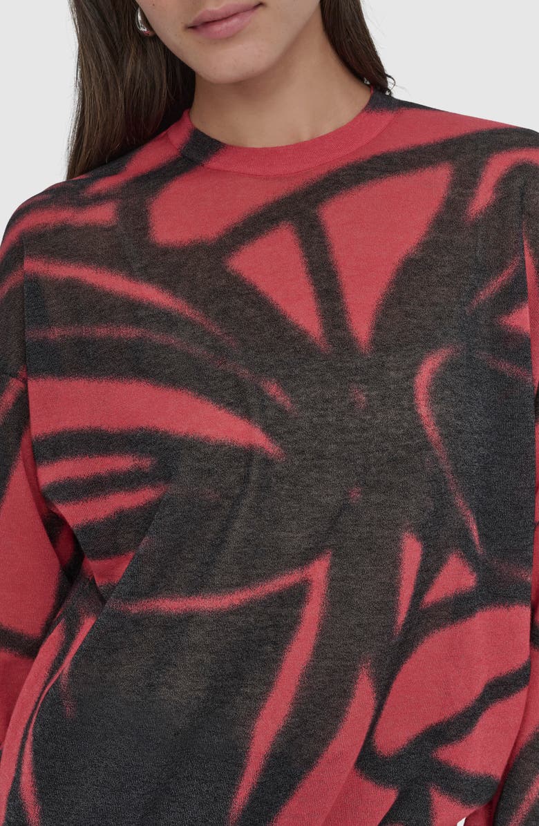 DKNY Abstract Floral Cotton Blend Sweater, Alternate, color, Black Pink