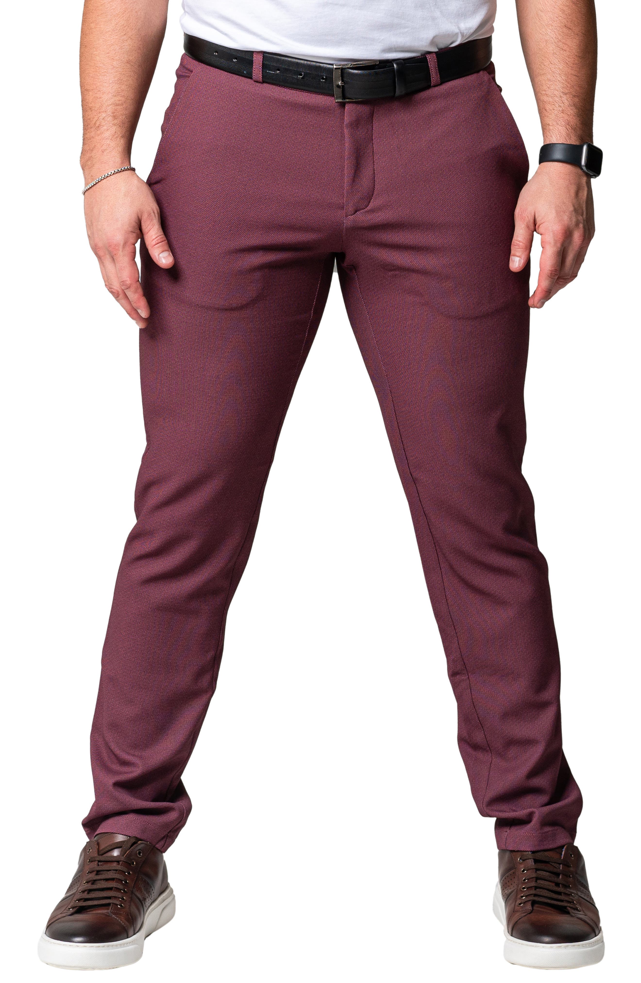 Maceoo Dot Red Slim Fit Four Way Stretch Pants