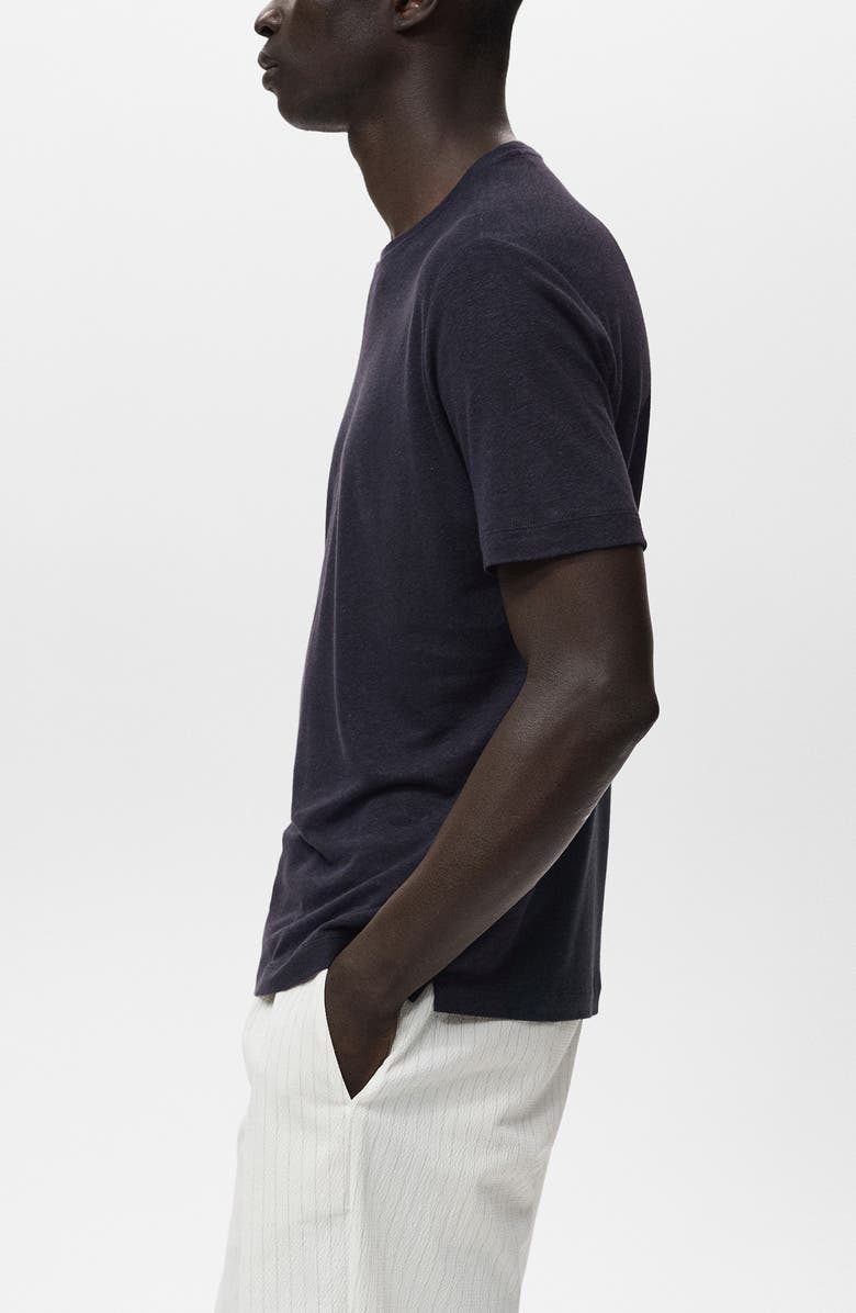 MANGO Slim Fit Linen Blend T-Shirt, Alternate, color, Navy