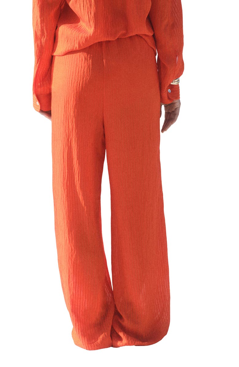 MANGO Crinkled Wide Leg Drawstring Pants, Alternate, color, Orange