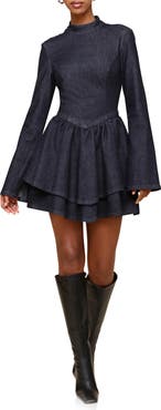Avec Les Filles Long Sleeve Denim Minidress