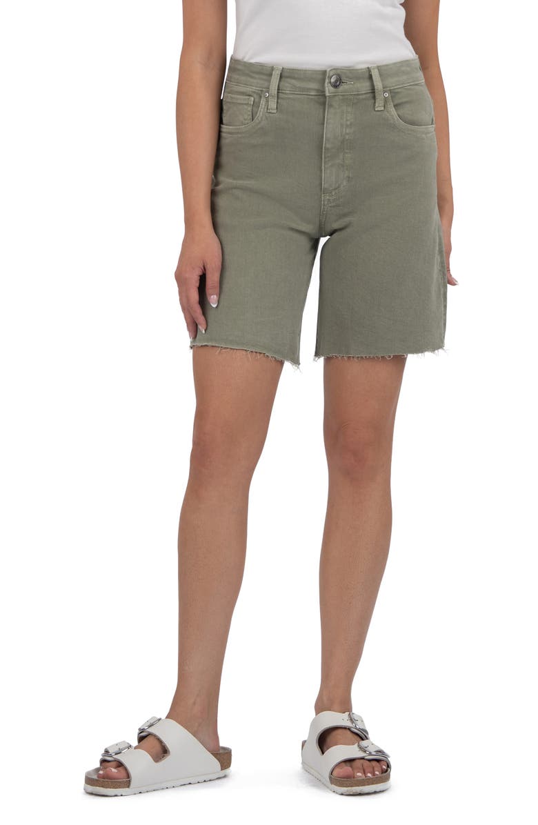 KUT from the Kloth Hailey Raw Hem Denim Bermuda Shorts, Main, color, Dk Sage