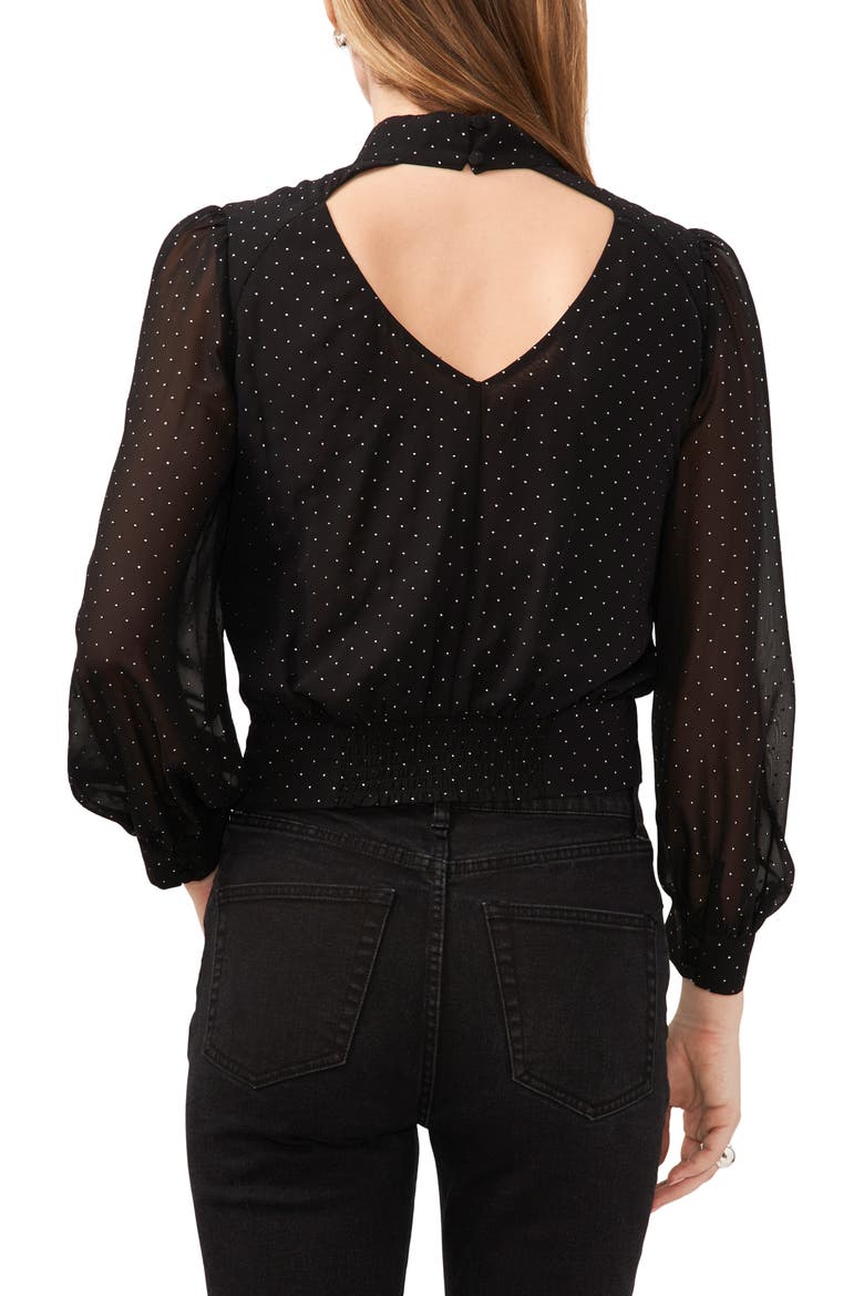 Polka Dot Back Cutout Mock Neck Top, Alternate, color, RICH BLACK