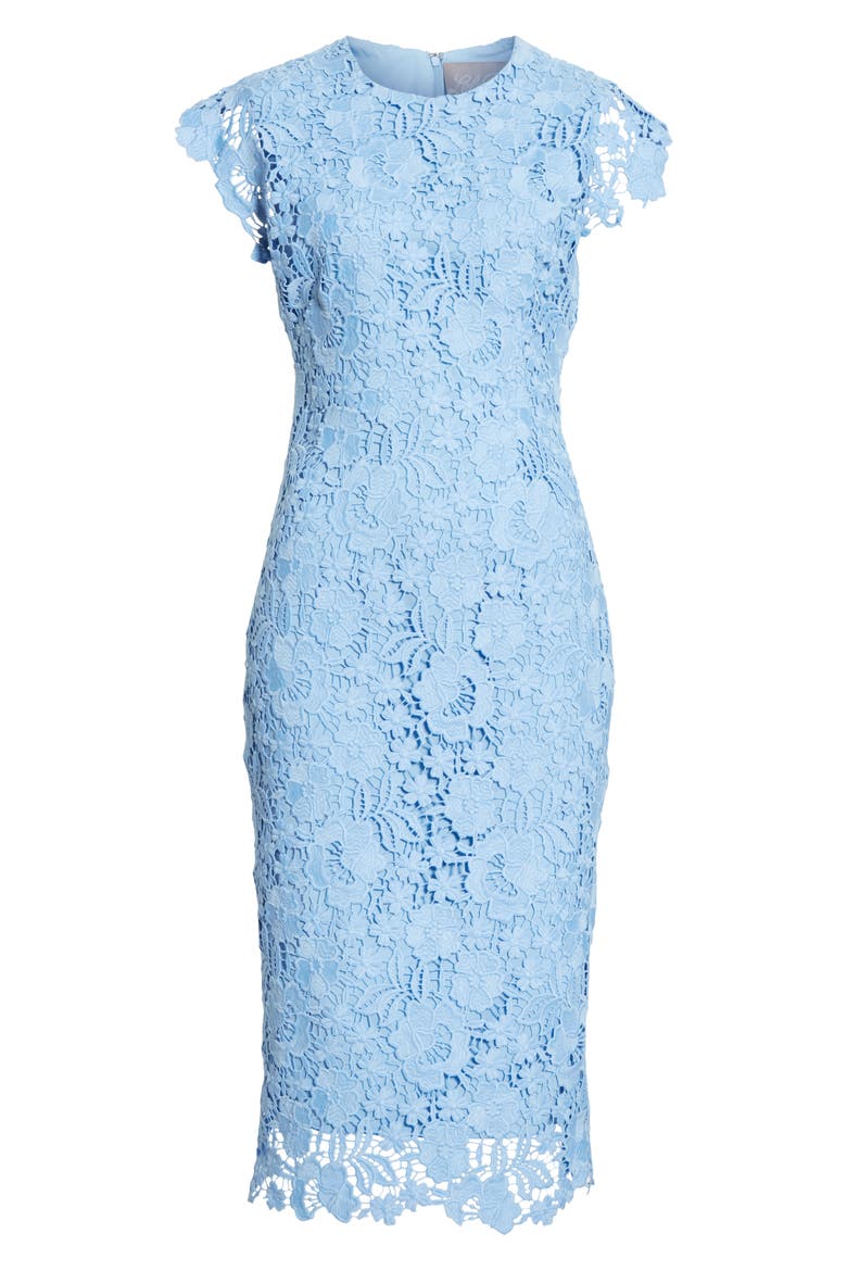 Fitted Floral Guipure Lace Dress, Alternate, color, SKY