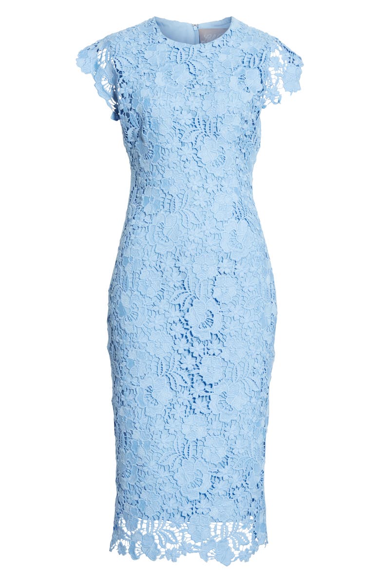 Lela Rose Fitted Floral Guipure Lace Dress, Alternate, color, 
