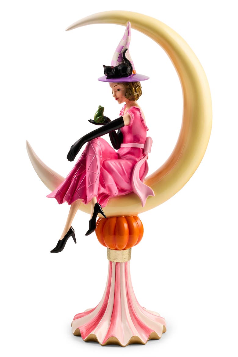 Glam-O-Ween Witch on Moon Figurine, Main, color, PINK
