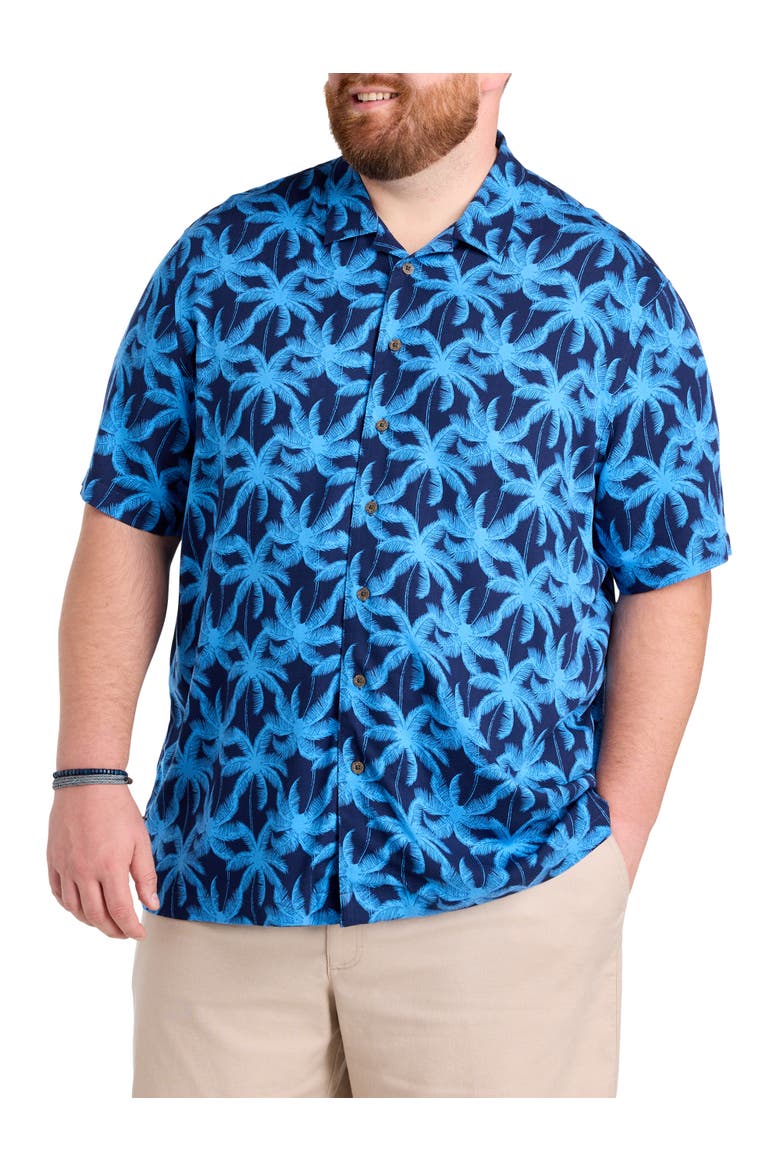 Big & Tall Palm Tree Print Sport Shirt V2, Main, color, NAVY