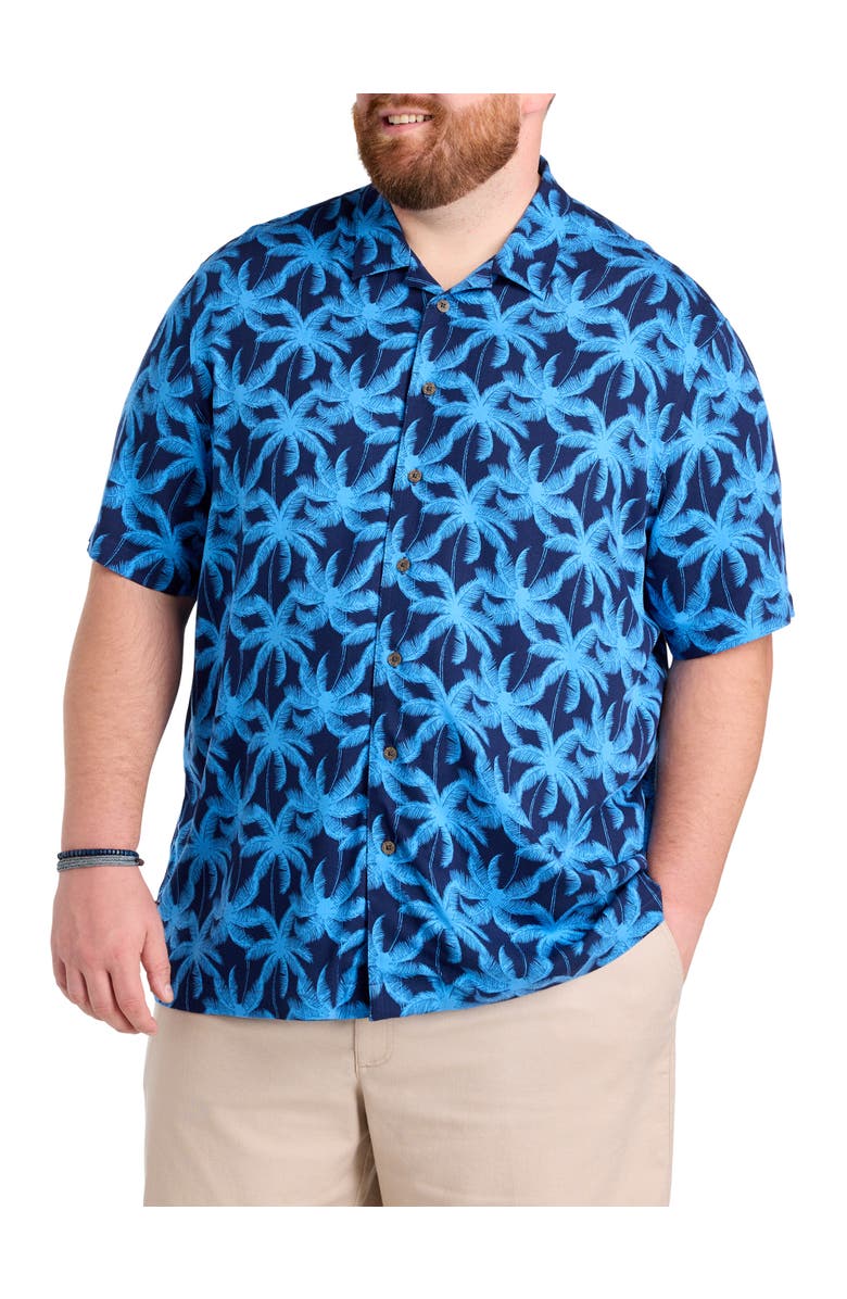Oak Hill by DXL Big & Tall Palm Tree Print Sport Shirt V2, Main, color, Navy