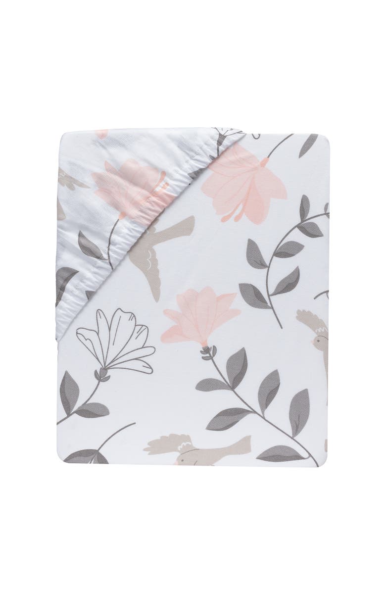 Lambs & Ivy Petals Floral 100% Cotton Fitted Crib/Toddler Sheet, Alternate, color, White